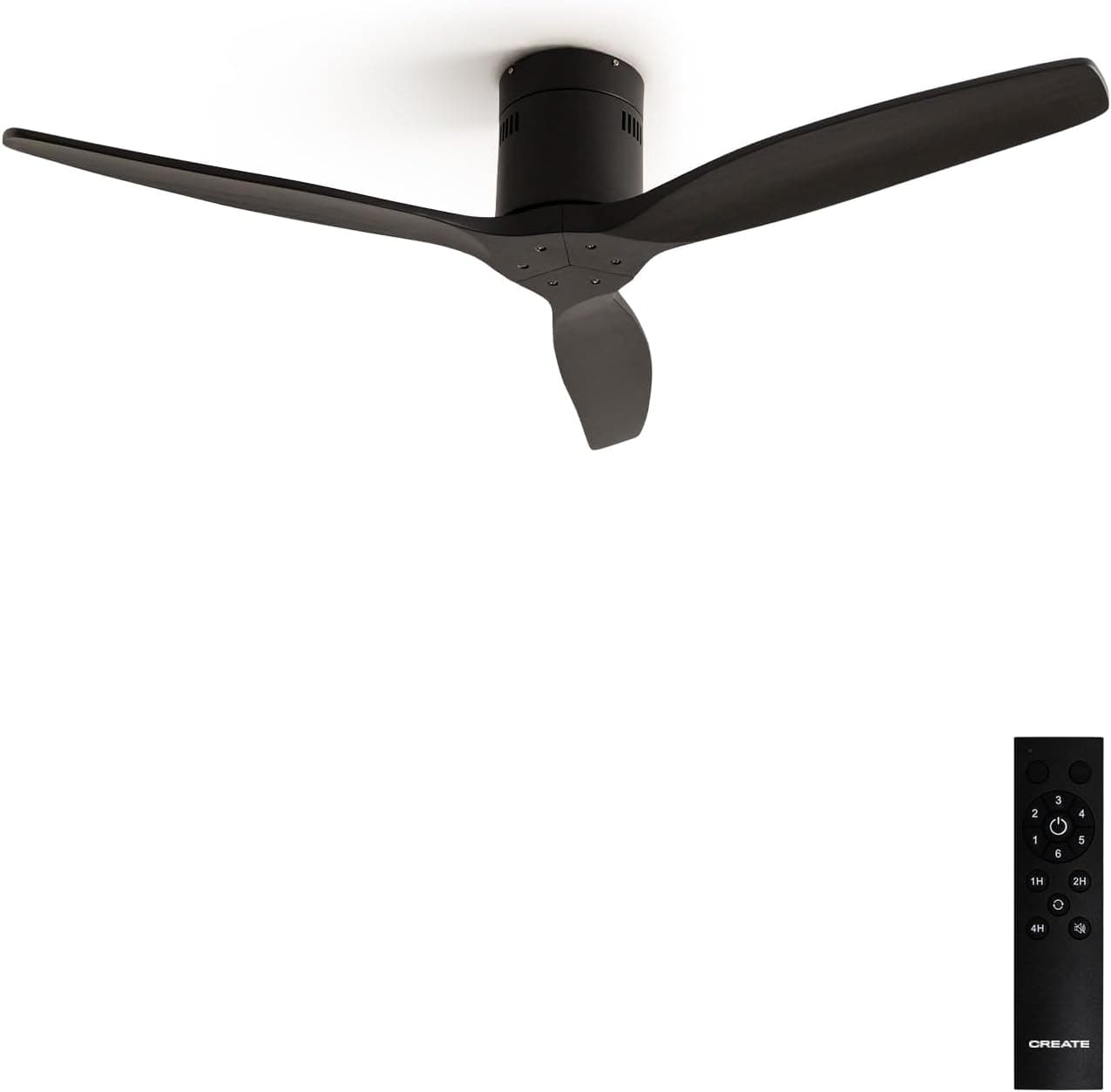 CREATE/WINDCALM/Ventilador de techo ABS negro y mando / 40W, Silencioso, Ø132 cm, 6 velocidades, temporizador, función verano-invierno