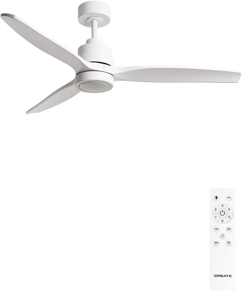 CREATE / WINDSTYLANCE M/Ventilador de techo ABS con luz blanco con mando/ 40W, Silencioso, Ø132 cm, 6 velocidades, temporizador, verano-invierno, doble altura, motor DC