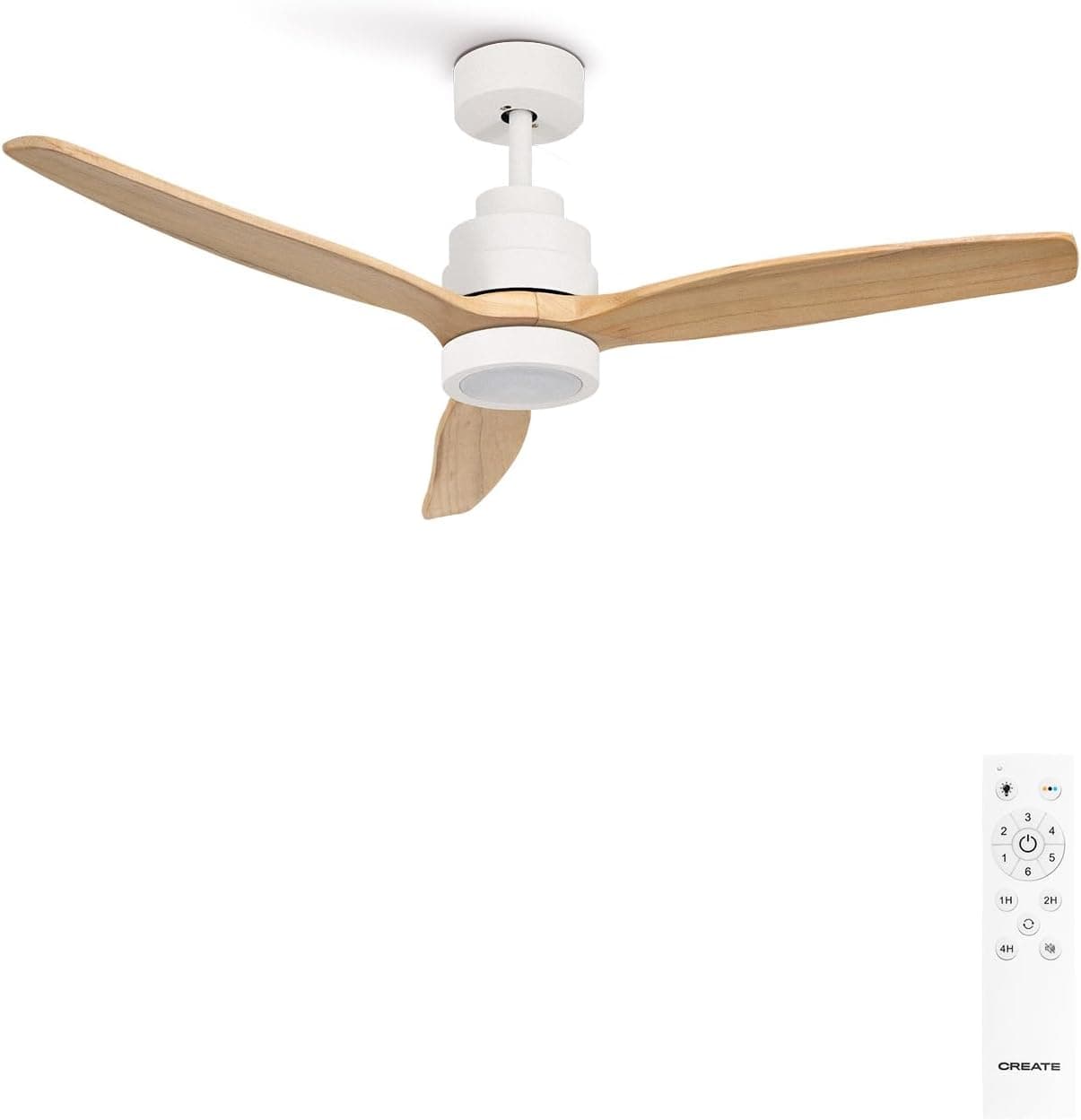 CREATE/WINDSTYLANCE NATURAL WOOD S/Ventilador de techo con luz blanco aspas madera clara con mando / 40W, Silencioso, Ø112 cm, 6 velocidades, doble altura función verano-invierno