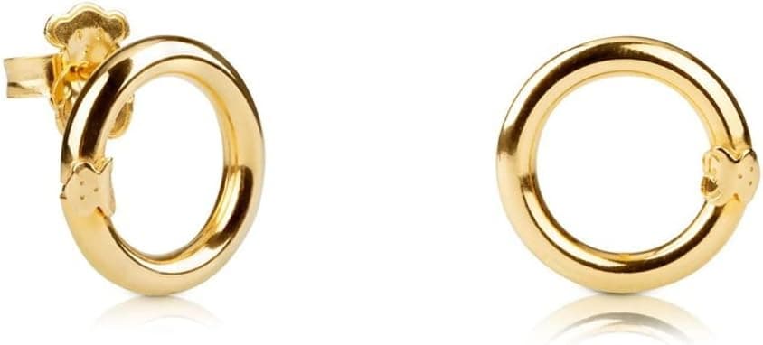 TOUS Pendientes de Anilla con Baño de Oro 18Kt sobre Plata para Mujer con Motivo de Oso 1.6cm, Fino y Elegante, Colección Hold