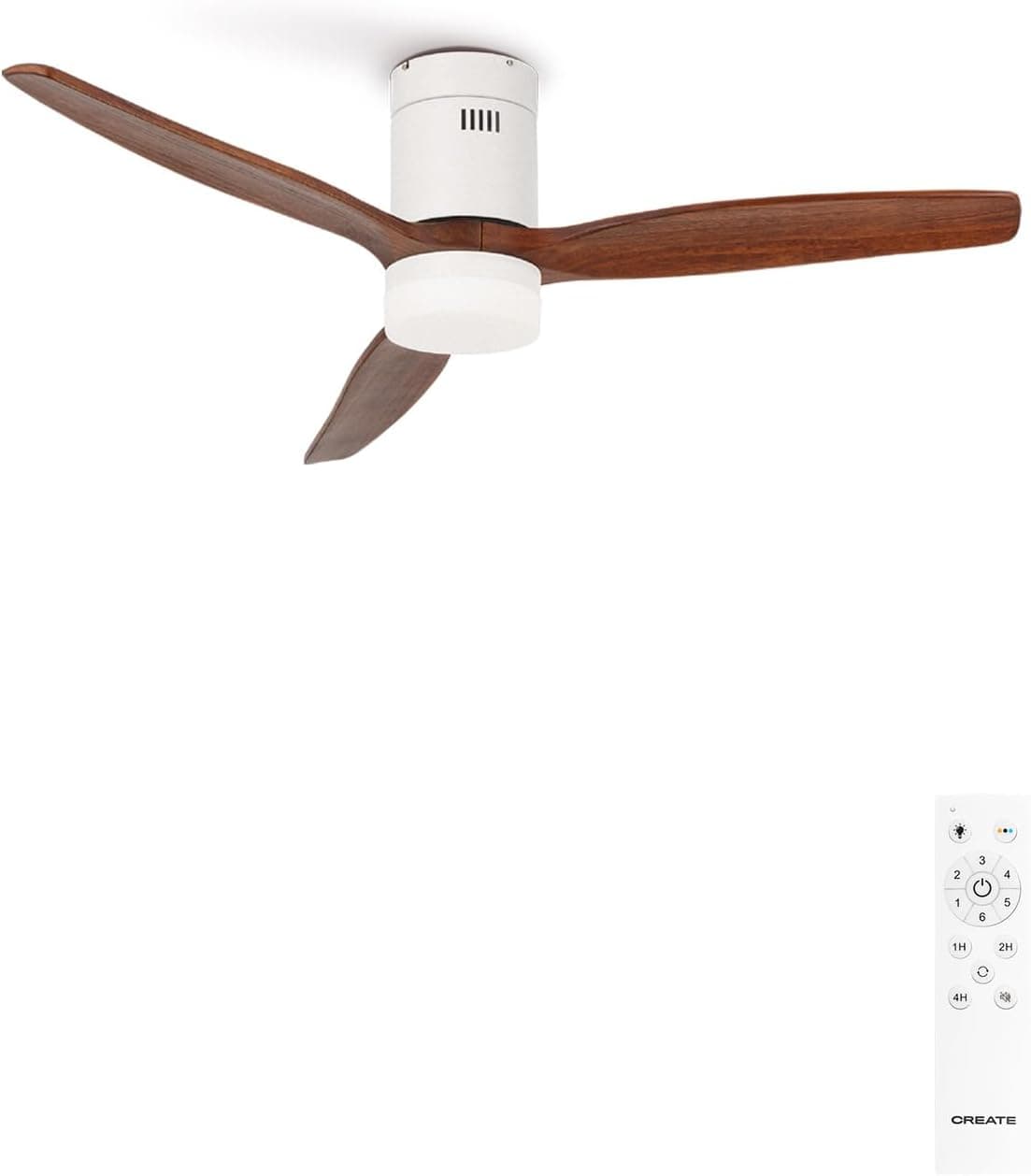 CREATE / WINDCALM/Ventilador de techo ABS con luz blanco aspas efecto madera oscura y mando / 40W, Silencioso, Ø132 cm, 6 velocidades, 3 temperaturas de luz, temporizador, función verano-invierno