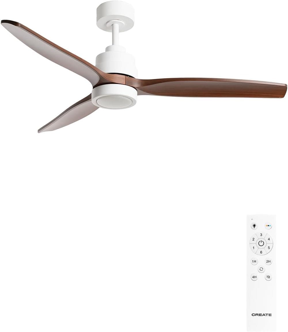 CREATE / WINDSTYLANCE M/Ventilador de techo ABS con luz blanco aspas efecto madera oscura con mando / 40W, Silencioso, Ø132 cm, 6 velocidades, temporizador, verano-invierno, doble altura, motor DC