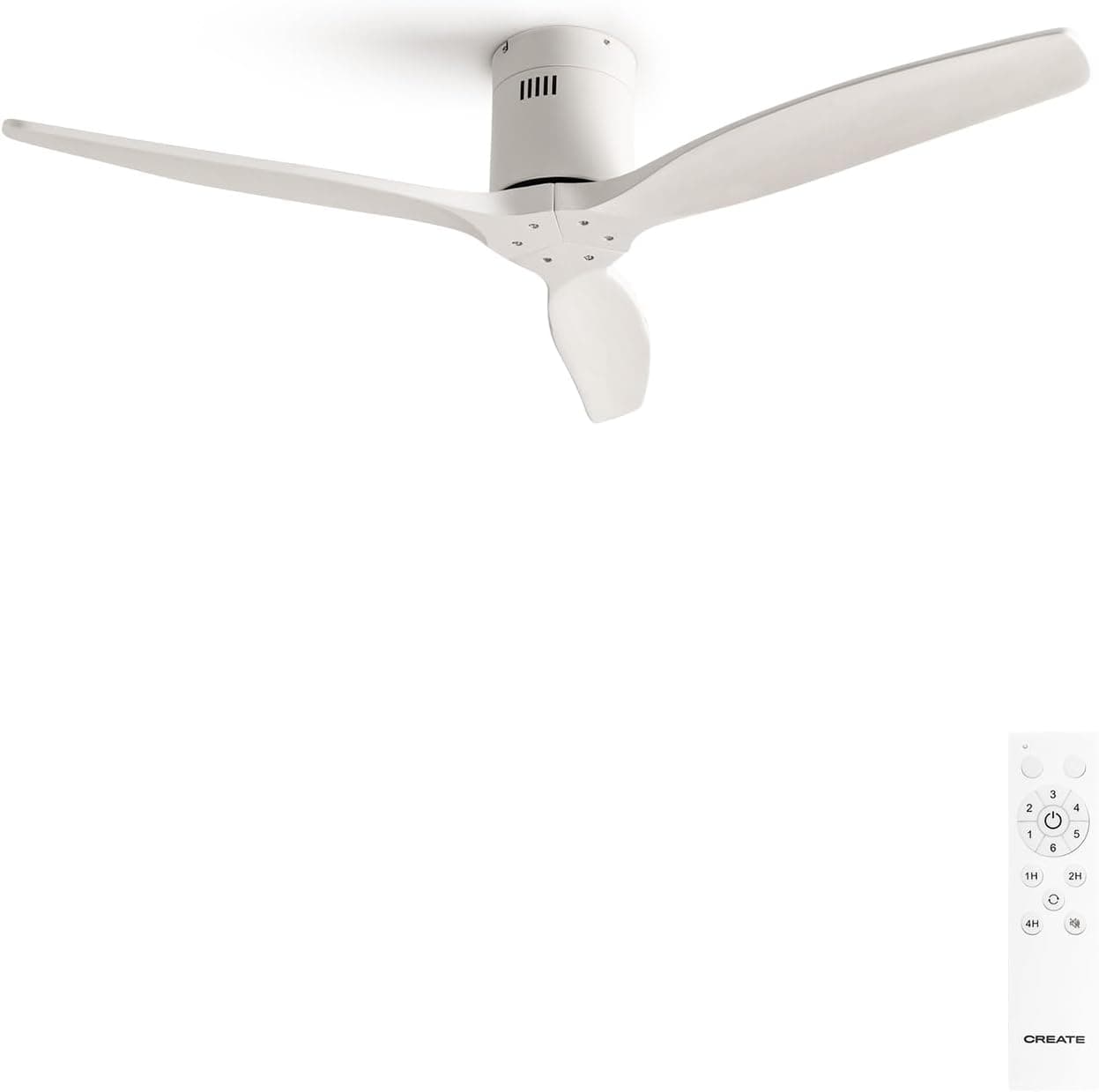 CREATE/WINDCALM/Ventilador de techo ABS blanco con mando / 40W, Silencioso, Ø132 cm, 6 velocidades, temporizador, función verano-invierno