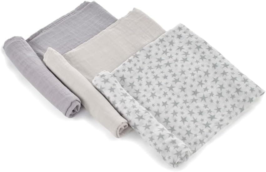 Jané Pack 3 Muselinas Bebé 80x80 cm, Algodón y Bambú Natural, Transpirables, Multiusos Lactancia, Antialérgicas, Gris