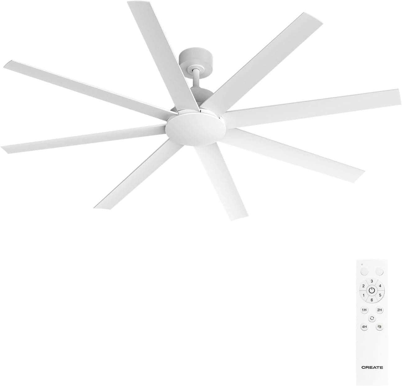 CREATE / WIND INDUSTRIAL XL/Ventilador de techo blanco con mando / 40W, Silencioso, Ø165 cm, 6 velocidades, programable, función verano-invierno