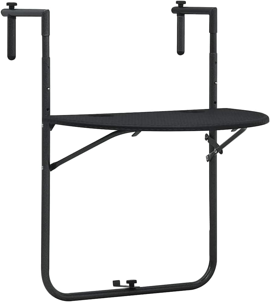 vidaXL Mesa para Colgar en el Balcón Mesilla Colgante en la Baranda Mesita Terraza Barandilla Plástico Aspecto Ratán Negro