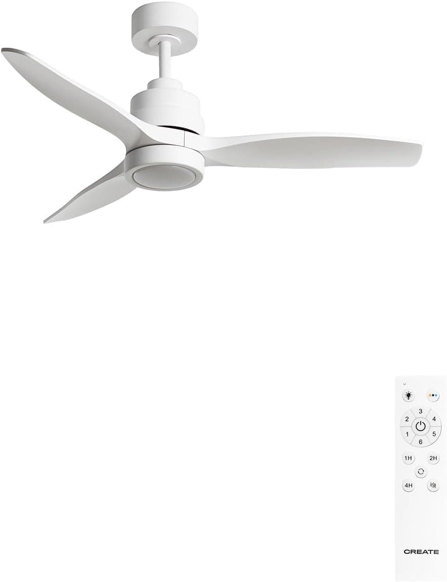 CREATE / WINDSTYLANCE S/Ventilador de techo ABS con luz blanco con mando / 40W, Silencioso, Ø112 cm, 6 velocidades, temporizador, verano-invierno, doble altura, motor DC