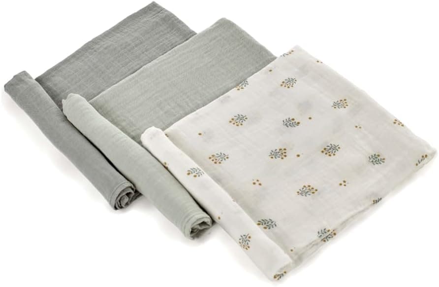 Jané Pack 3 Muselinas Bebé 80x80 cm, Algodón y Bambú Natural, Transpirables, Multiusos Lactancia, Antialérgicas, Verde