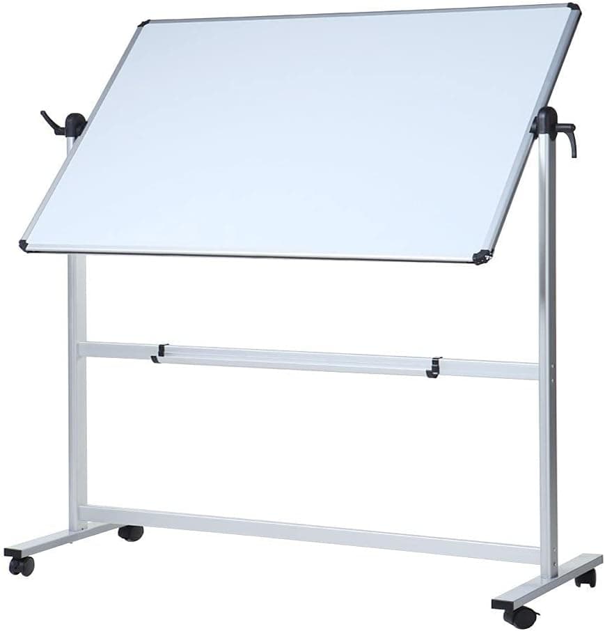 VIZ-PRO Pizarra Blanca Magnética Móvil de Doble Cara con Ruedas 110 x 75 cm