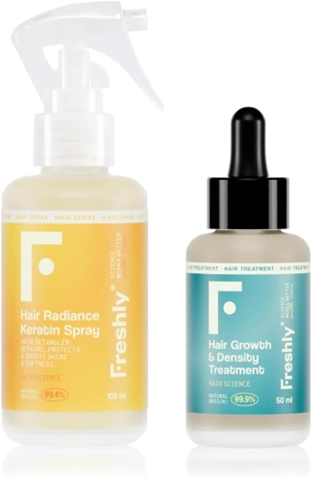 Freshly - Pack densificador capilar – Rutina Natural para Volumen y Densidad del Cabello – Spray Reparador + Sérum Anticaída – Fortalece, Hidrata y Protege – Fórmula 99% Natural