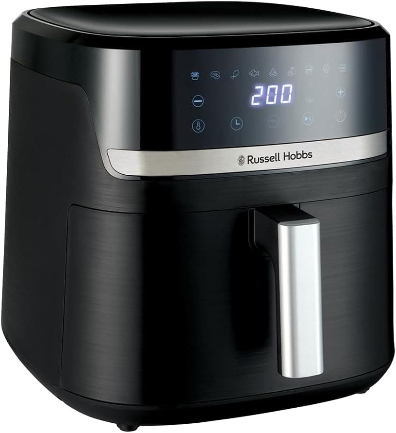 Russell Hobbs Freidora de Aire, Air Fryer, Freidora sin Aceite 8,3 L, XXL [tamaño compacto, bajo nivel ruido, pizzas de 26 cm] Satisfry (piezas aptas lavavajillas, pantalla táctil, grill) 27632-56