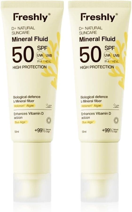 Freshly | Pack Fotoprotector Facial Natural SPF 50+ | Crema Solar Facial Mineral | 2 x 50 ml | con Filtros Minerales y Activos Antioxidantes