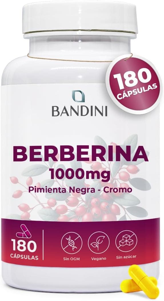 Bandini® Berberina 1000 mg - 180 cápsulas veganas - Cromo y Pimienta Negra