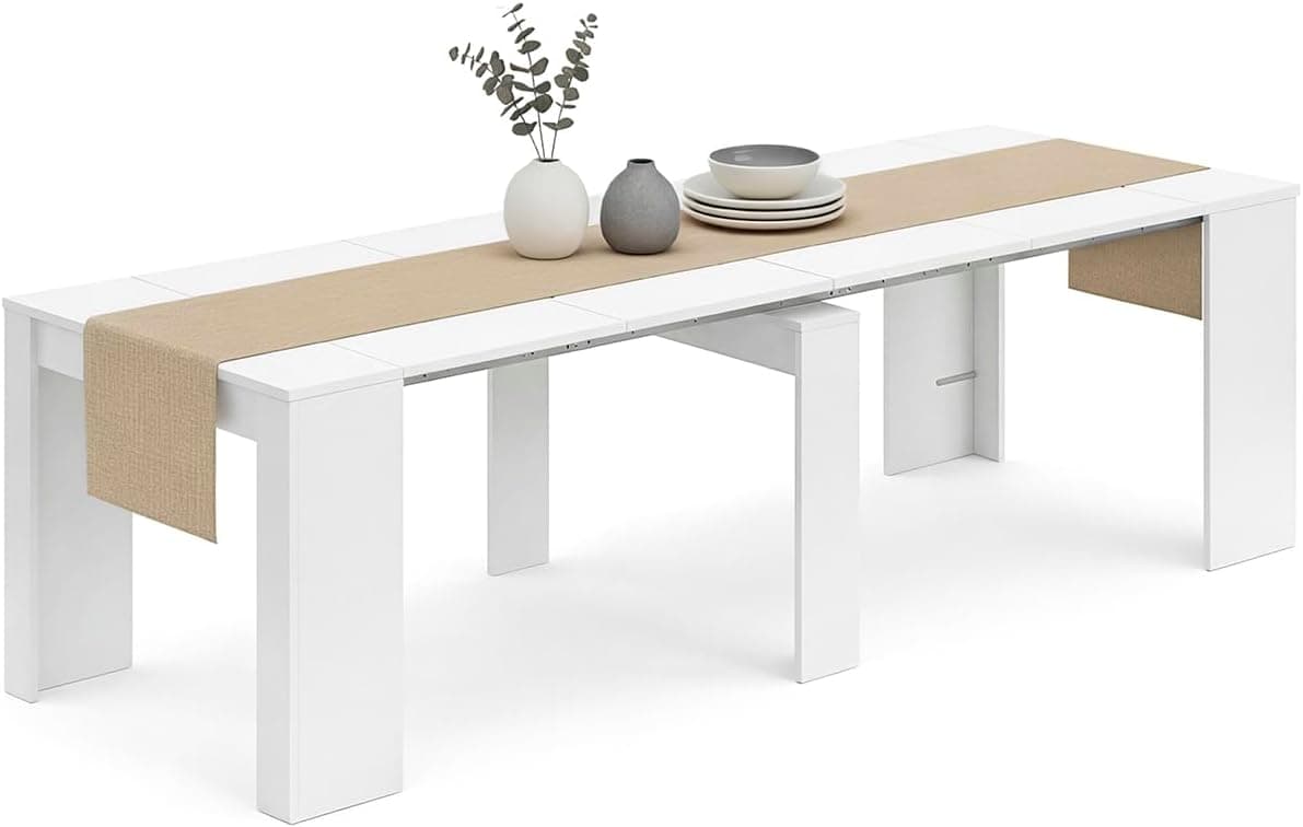 duehome | Mesa de Comedor, Consola, Mesa Extensible, Mesa para Salon, Recibidor o Cocina, Acabado en Blanco Artik, Modelo Denis, Medidas: 50-235 cm (Largo) x 90 cm (Ancho) x 78 cm (Alto)