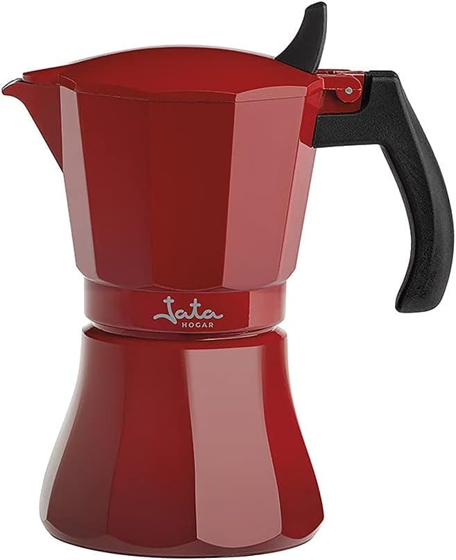 Jata HCAF2009 - Cafetera Italiana Inducción, Capacidad 9 Tazas, Apta para Todo Tipo de Cocinas, Cuerpo Aluminio, Roja