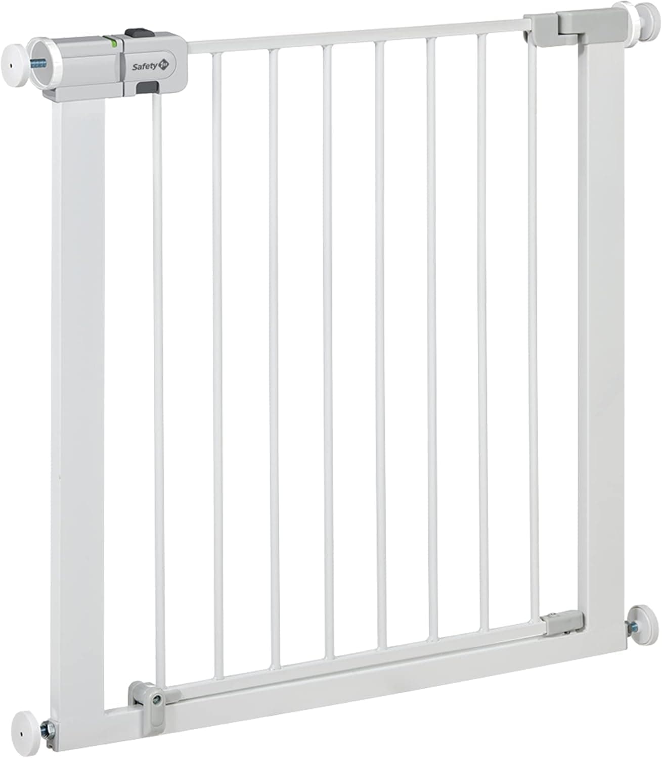 Safety 1st SecureTech, Barrera Seguridad Niños Escalera Presión, 73–80cm (máx. 136cm), Valla Seguridad Infantil Fácil Cierre, Abertura con 1 Mano, Sin Tornillos (Sin Taladros), Doble Bloqueo, Blanca