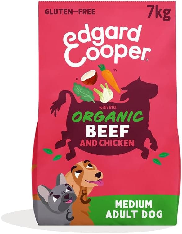 Edgard & Cooper Pienso Para Perros Orgánica Medianos, Ternera y Pollo Orgánicos (7kg), Comida Perro Seca, Ingredientes Naturales, Rico en nutrientes