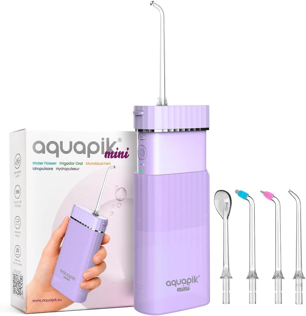 Aquapik® Mini Irrigador dental portátil 200 ml con tanque telescópico recargable USB tipo C, 3 modos de presión impermeable IPX8, fácil de llevar ideal para viajes y oficina, limpieza dental profunda.