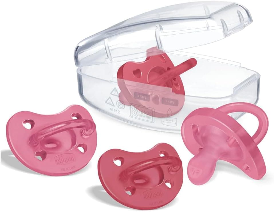 Chicco Chupete Physio Soft, Chupetes para Recién nacido 16 Meses, Pezón Suave de Silicona, Delicada que Imita el Pecho Materno, Orificios de Ventilación y Tetina Physioforma, Rosa y Fuchsia, 4 Pz