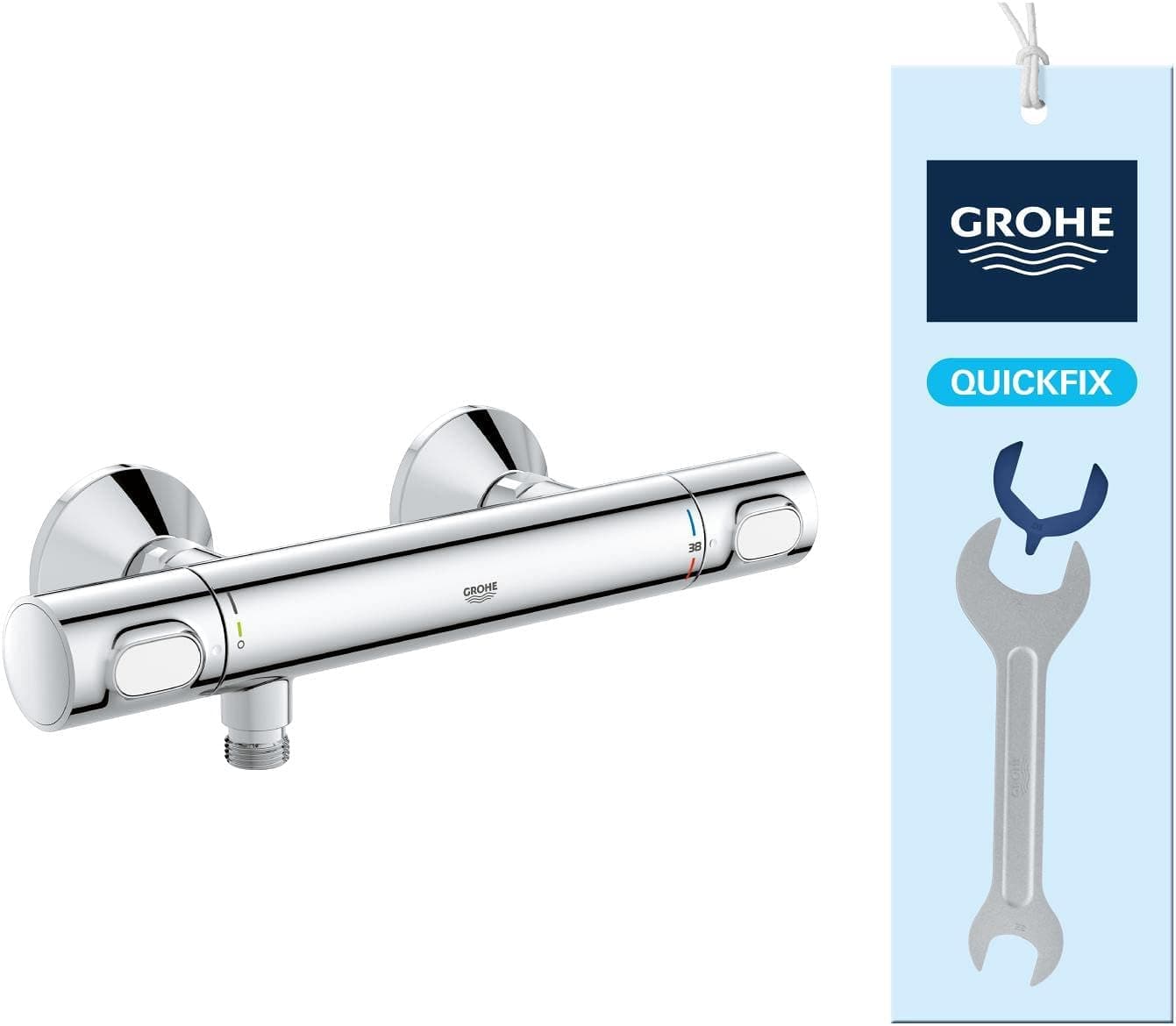 GROHE QuickFix Precision Flow, Termostato ducha, tecnología Water Saving y botón de control ecológico, instalación con QuickSpanner incluída, cromado, 34840000