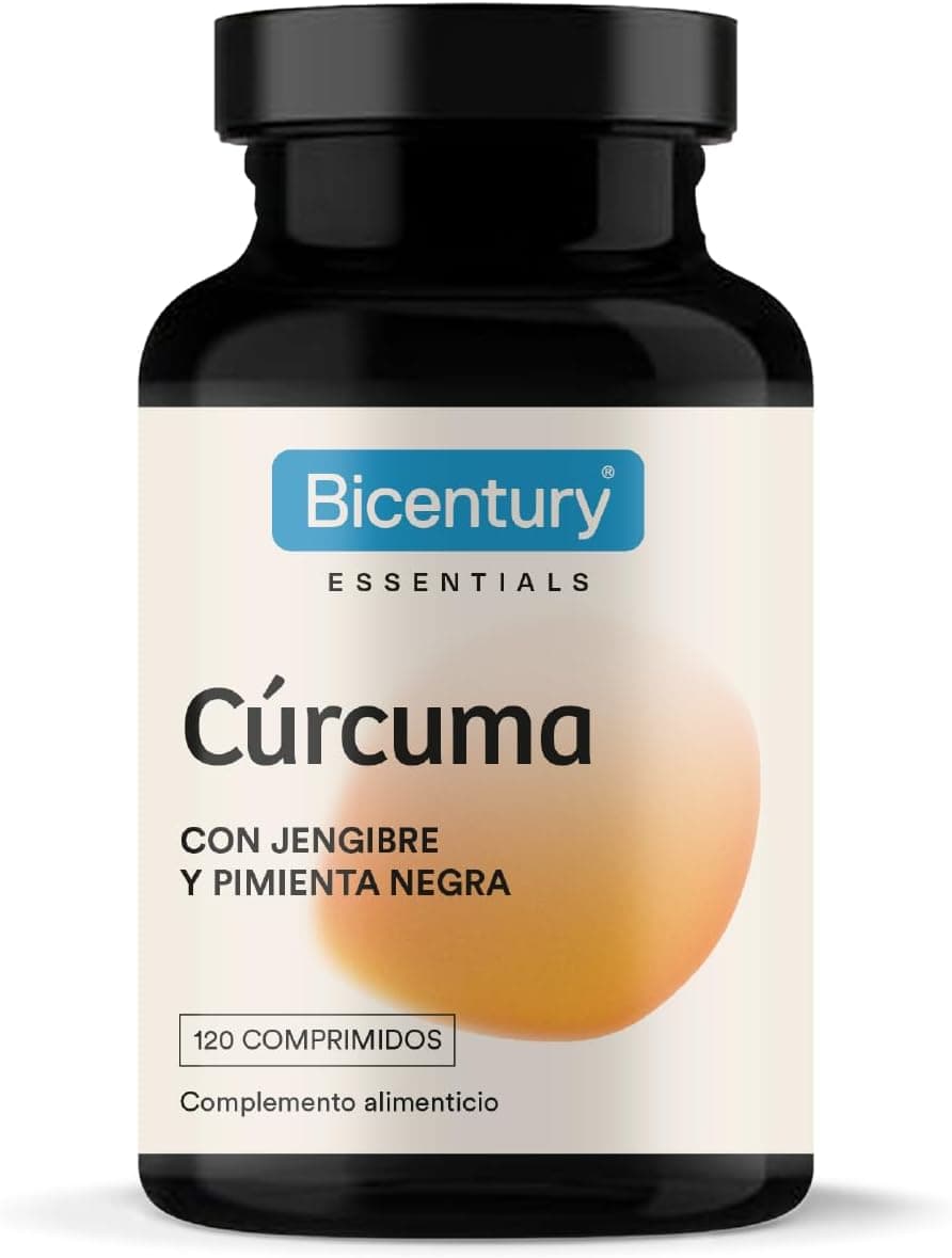 Bicentury Cúrcuma con Jengibre y Pimienta Negra - 1300mg de cúrcuma por cápsula. Con curcumina y piperina. Antioxidante Natural, Alta Biodisponibilidad, Vegano. 120 Cápsulas