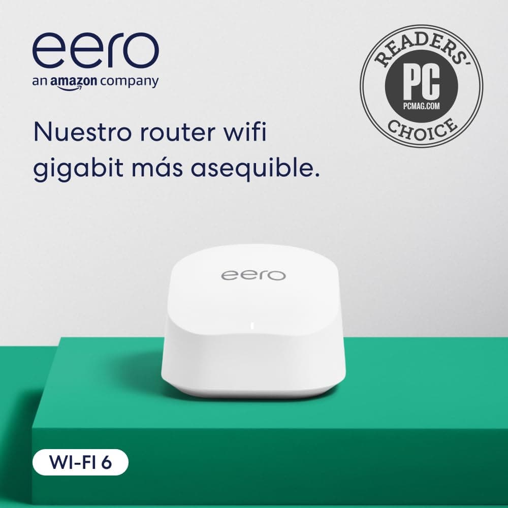 Router wifi de malla eero 6+ de Amazon | Con Ethernet de 1 Gb/s, 140 m2 de cobertura y capacidad para conectar más de 75 dispositivos | 1 unidad, modelo de 2022