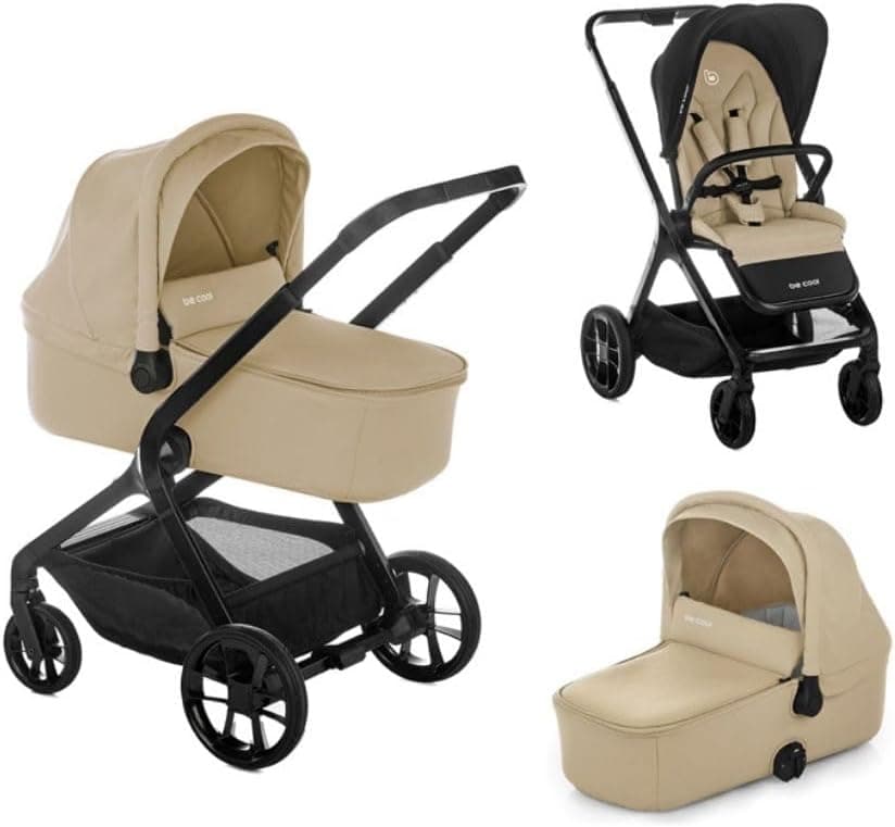 Be Cool Kombo, Cochecito Bebé 2 Piezas con Capazo Rígido Elevable y Silla de Paseo Reversible, Plegado con una Mano, Desde el Nacimiento hasta 22 kg, Beige