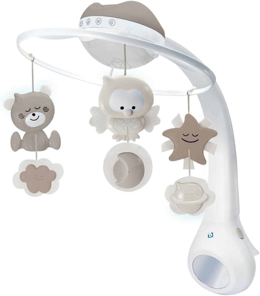 Infantino Proyector Musical Móvil 3-en-1 Convertible, Luz Nocturna y Proyector Infantil para Cuna, Modo Despertador para Simular la Luz del Día, 6 Melodías & 4 Sonidos de la Naturaleza, Gris