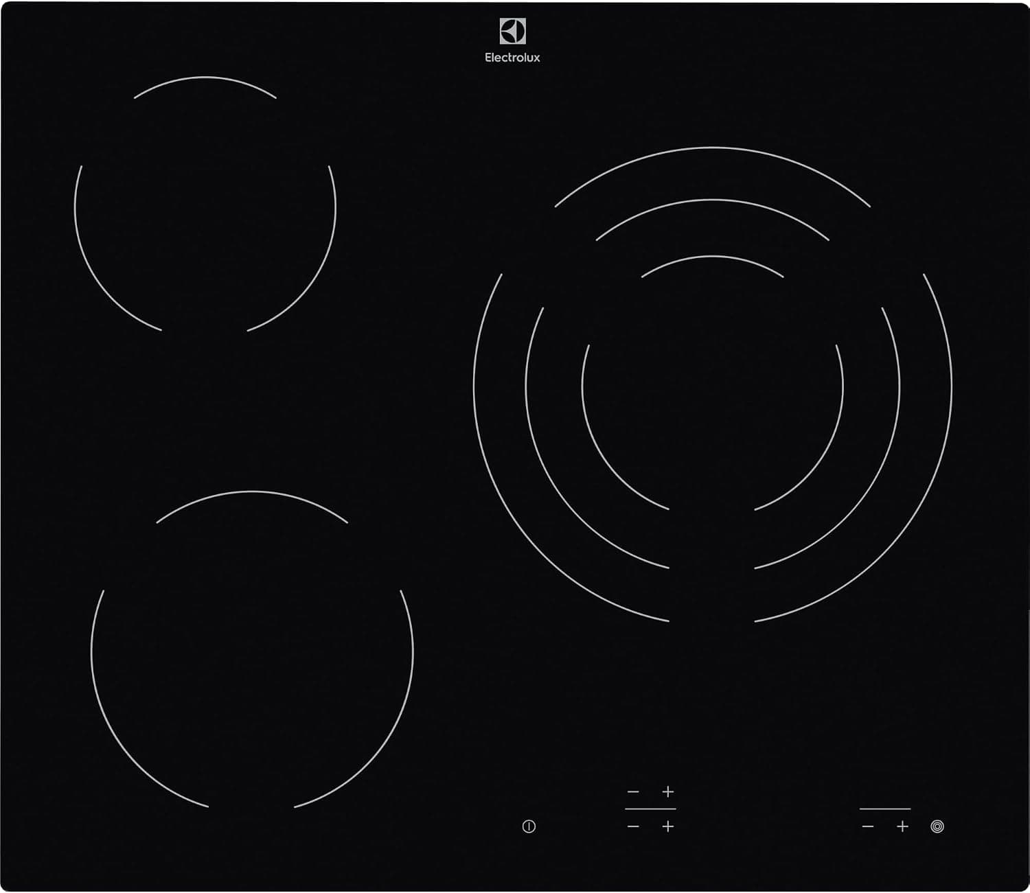 Electrolux EHF6232IOK Placa Vitrocerámica, 60 cm, 3 Zonas de Cocción, Control Táctil Independiente, Bloqueo Seguridad, Indicadores de Calor, Serie 300, Negro