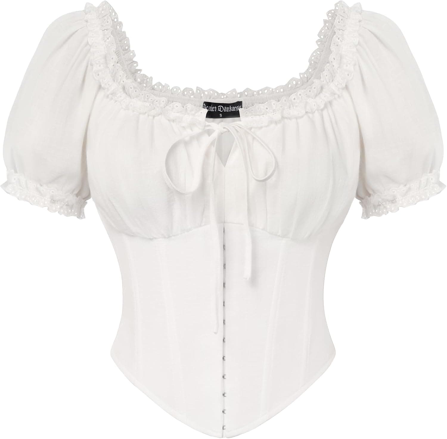 SCARLET DARKNESS Blusa corta de verano para mujer, con hombros descubiertos, estilo renacentista, de manga corta, estilo pirata, medieval