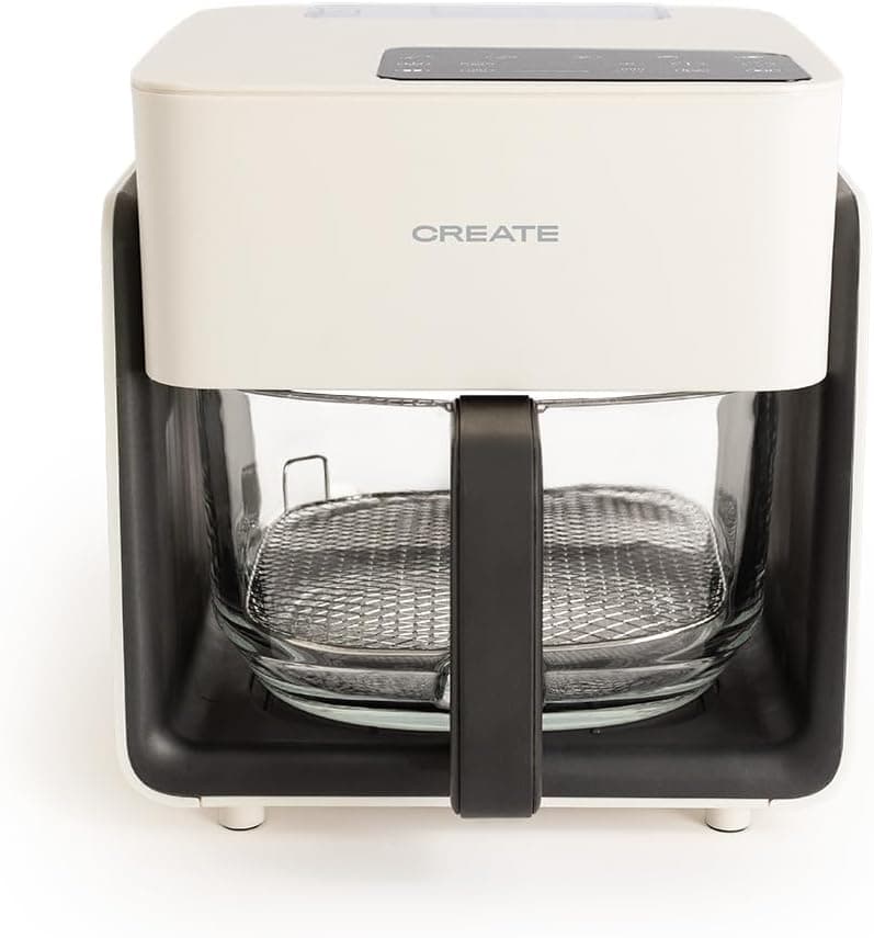 CREATE/AIR FRYER STUDIO CRYSTAL/Freidora sin aceite 4.2 L con vaporizador de agua blanco roto/Capacidad 5-6 raciones, 6 programas, bandeja de cristal, control de tiempo y tempertura, 1300W