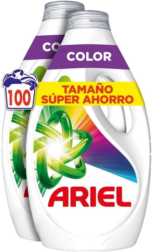 Ariel Detergente Lavadora Liquido 100 Lavados, Color, Jabon Extra Cuidado del Color, Limpieza Mejorada con la Tecnologia de limpieza en Ciclos Frios