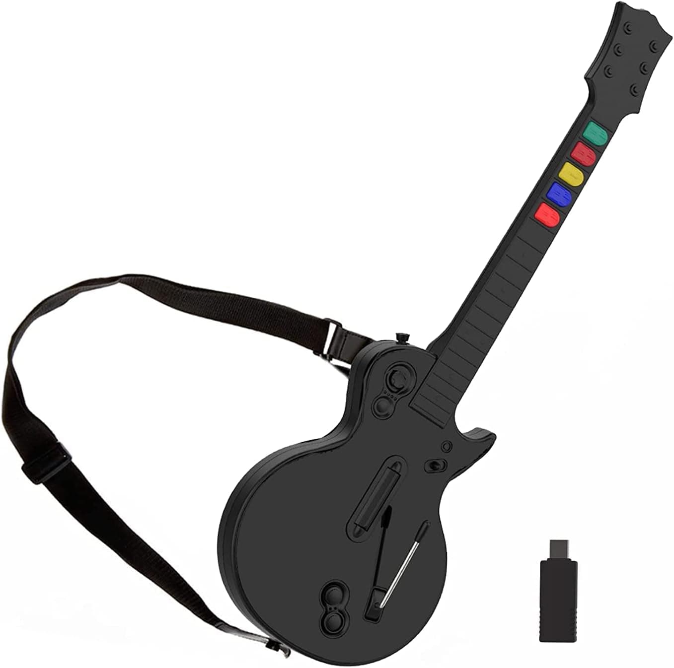 DOYO Controlador Guitar Hero para PC y PS3, Guitarra Inalámbrica para Juegos Guitar Hero 3/4/5 y Rock Band 1/2 Mandos, Guitarra Guitar Hero con Correa para Guitarra (Negro)