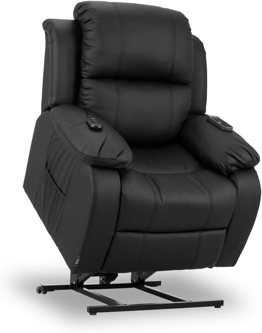 ZZ DON DESCANSO - Sillón Relax Reclinable Eléctrico Levanta Personas Trevi Negro, Reclinación 160º, 10 Programas, Temporizador, Calor Lumbar. Sillón Masaje 4 Zonas de Eco Piel PU. Incluye 2 Mandos