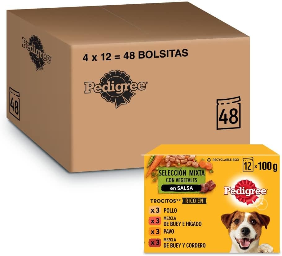 Pedigree Comida húmeda para perros sabores mixtos en salsa, paquete múltiple (4 paquete x 12 bolsas x 100 g)