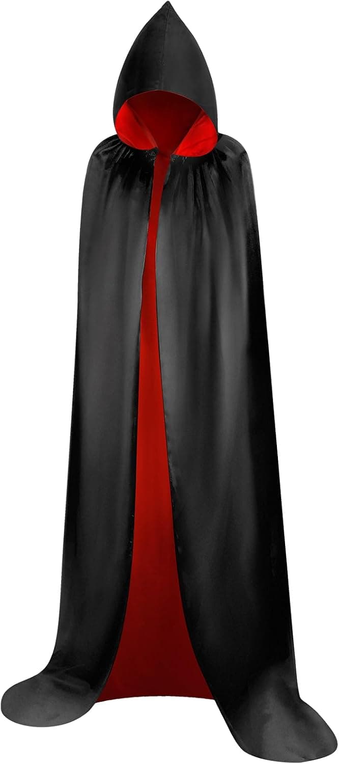 Myir Reversible Capa Negro Rojo con Capucha Halloween Adulto Niño Niña