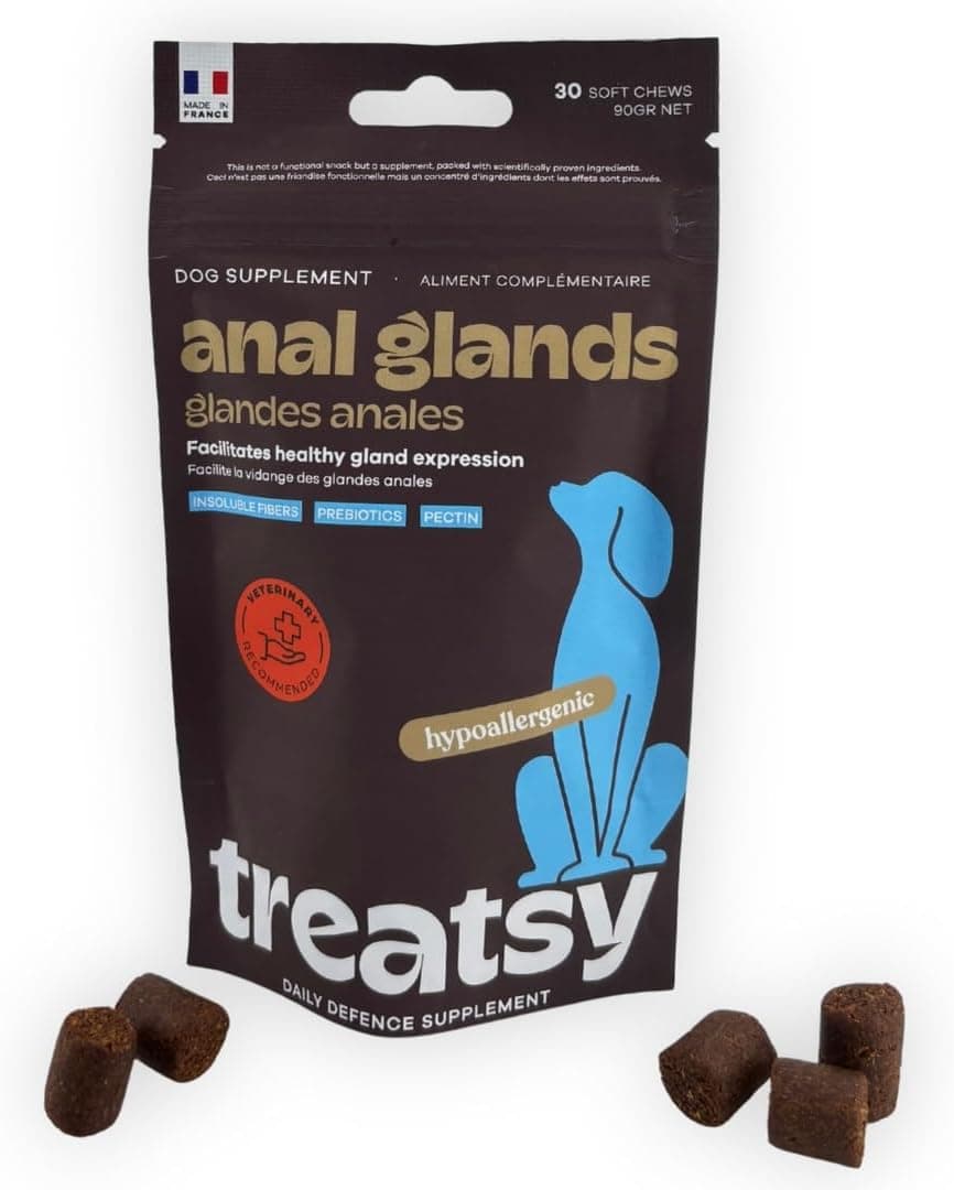 Glándulas Anales Perro – Pienso Complementario Veterinario Hipoalergénico – Salvado de Cervecería, Pectina de Manzana, Prebióticos FOS – 30 Bocados