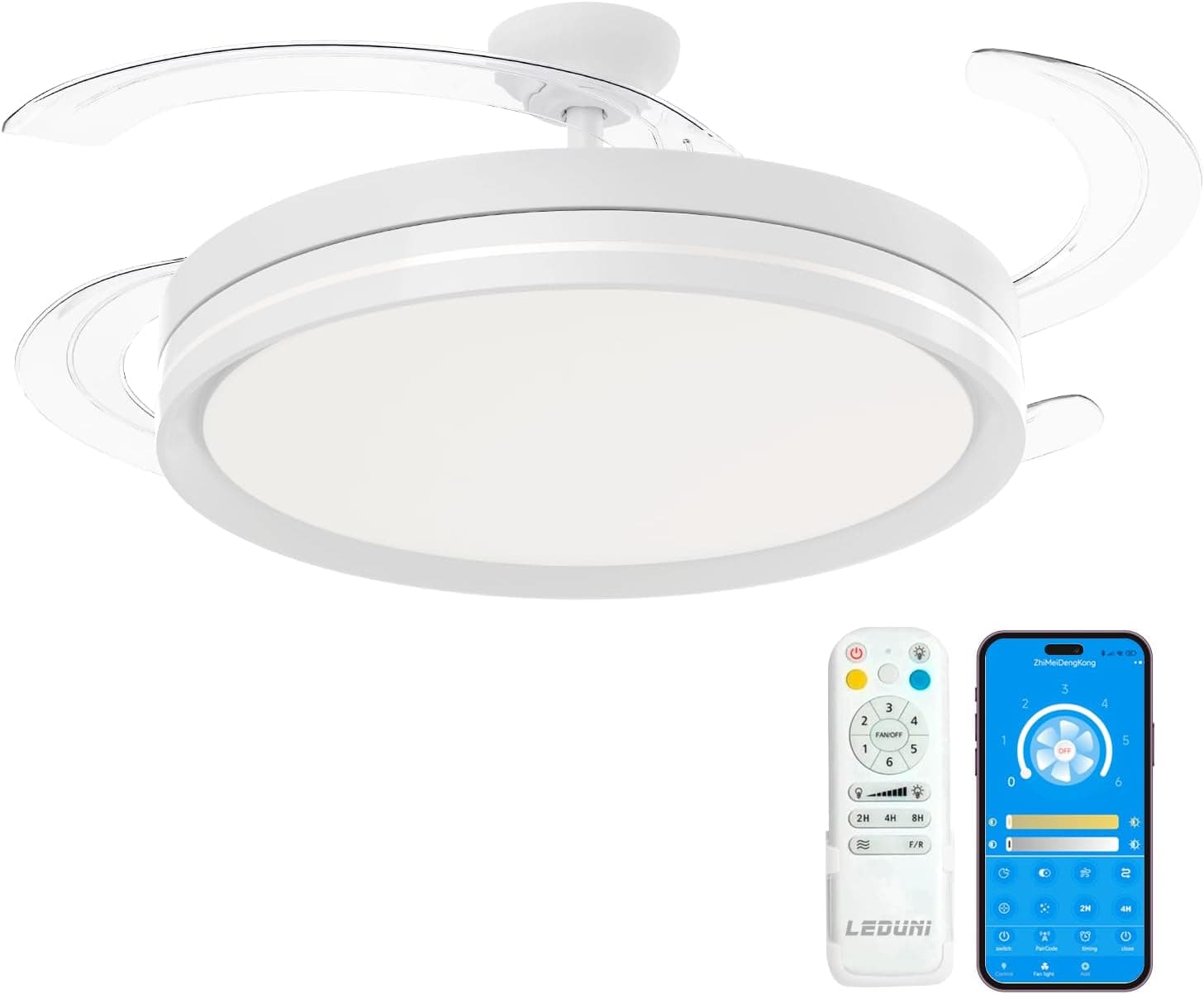 LEDUNI Ventilador con Luz LED con mando+APP 66W 8280LM temporizador
