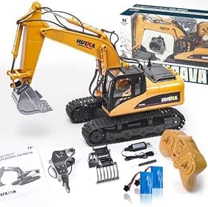 Excavadora Teledirigido 6 8 10 años, 1:14 Excavadora RC de Metal, 3 en 1 Escavadoras Juguetes con batería y Cargador, Regalo de cumpleaños