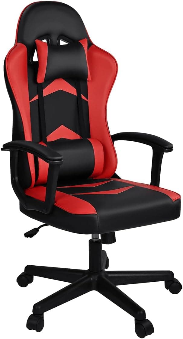 Silla Gaming Ergonómica Reclinable con Cojín Lumbar y Cervical | Respaldo Alto Acolchado | Altura ajustable | Ruedas Giratorias 360° y Reposabrazos | Ideal Ordenador, Oficina, Videojuego o Escritorio