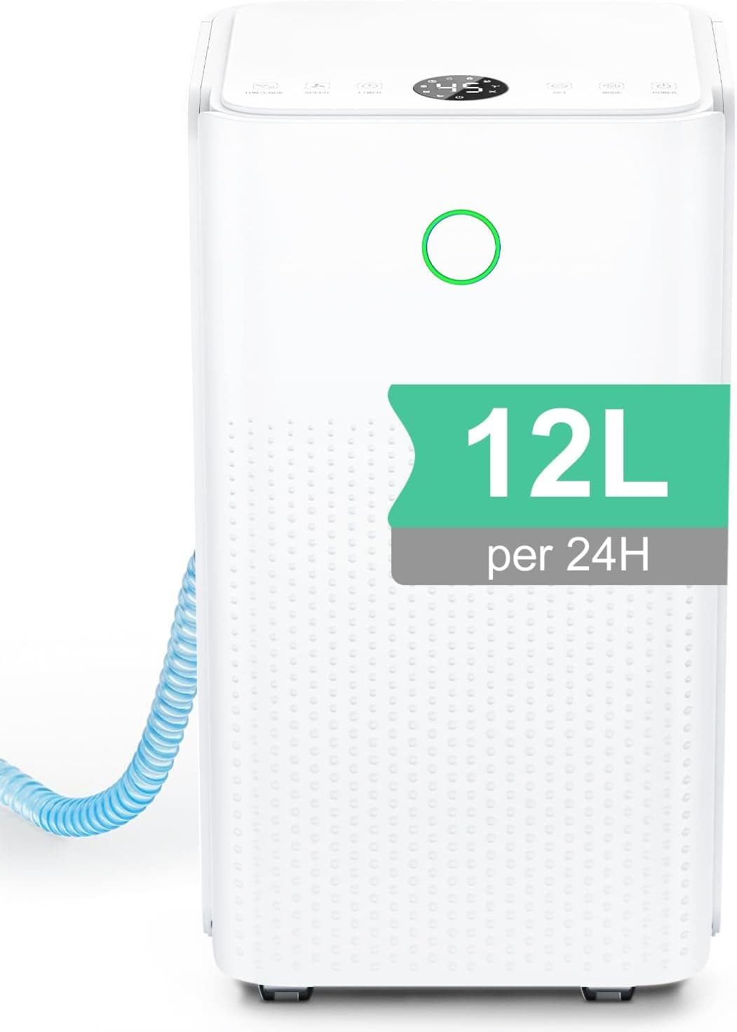 Deshumidificador 12L/24H - Deshumidificadores Eléctrico con Compresor, 3 Modos, Silencioso y de Bajo Consumo, Drenaje Continuo, Depósito 2,2L, Temporizador 24H, Deshumificadores de Humedad para Hogar