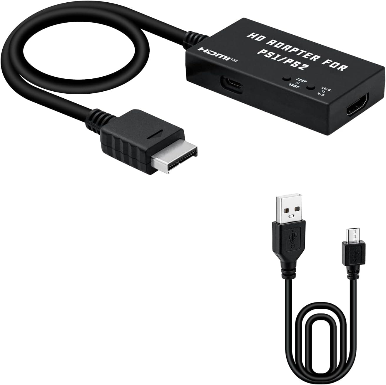 Mcbazel Adaptador PS1/PS2 a HDMI, PS1 a HDMI Convertidor HDTV Adaptador HDMI Soporte 4:3/16:9 Relación de Pantalla 480p/720p HDMI Convertidor para PS1/PS2
