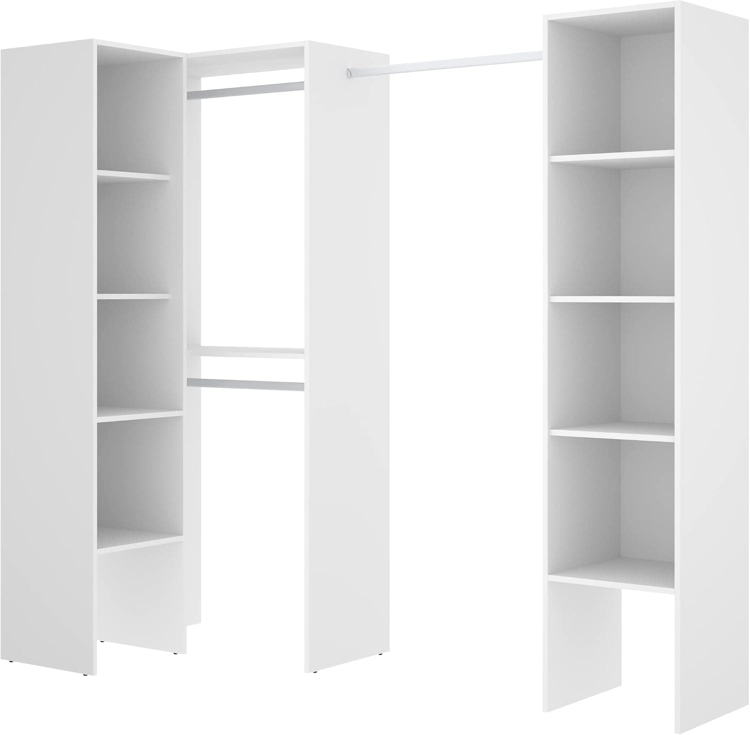 DEKIT GRUPO RIMOBEL SUIT - Conjunto de Vestidor rinconero con dos columnas y zona de barras - Blanco - 185 cm (Alto) x 226 cm (Ancho) x 80 cm (Prof.)