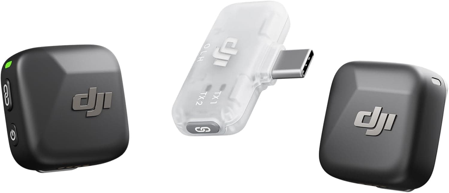 dji Mic Mini (2 TX + 1 RX móvil), micrófono lavalier inalámbrico para iPhone 17/16/15 y Android/PC/tabletas, conectar y Listo, transmisión de 300 m, cancelación Activa de Ruido, Vlogs