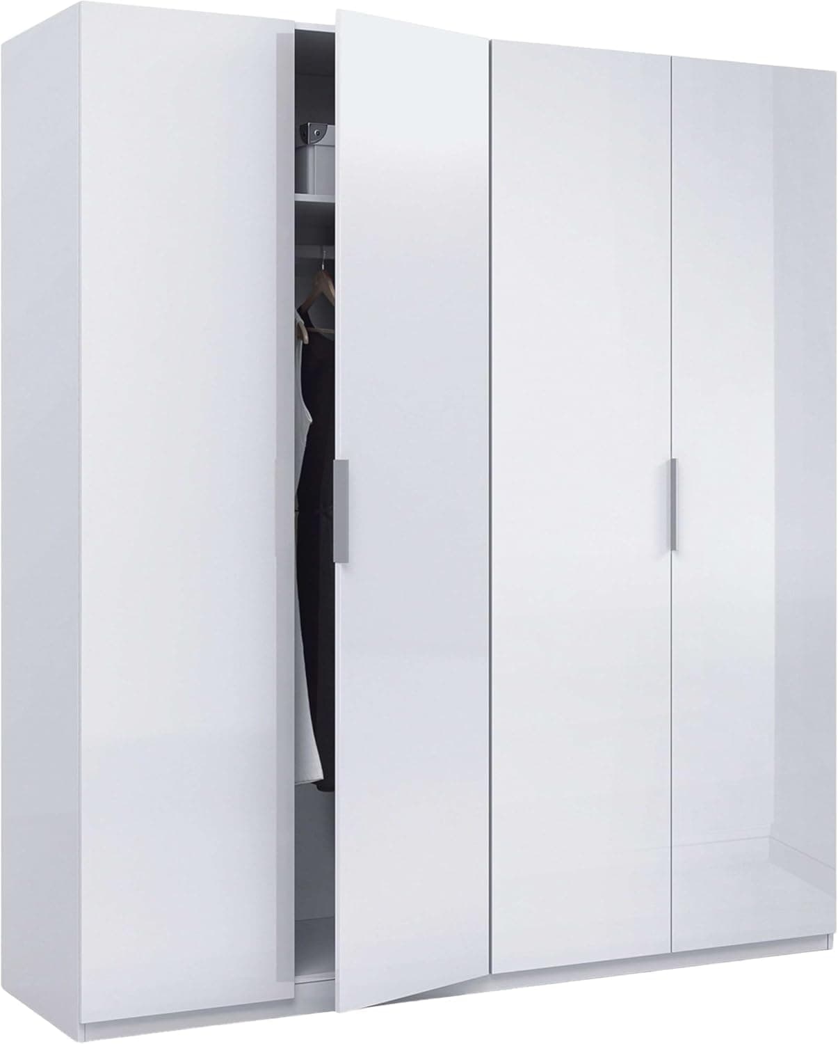Habitdesign Armario 4 Puertas, 200 cm (Alto) x 180 cm (Ancho) x 52 cm (Fondo), Ropero Grande 4 Puertas, Color Blanco Brillo