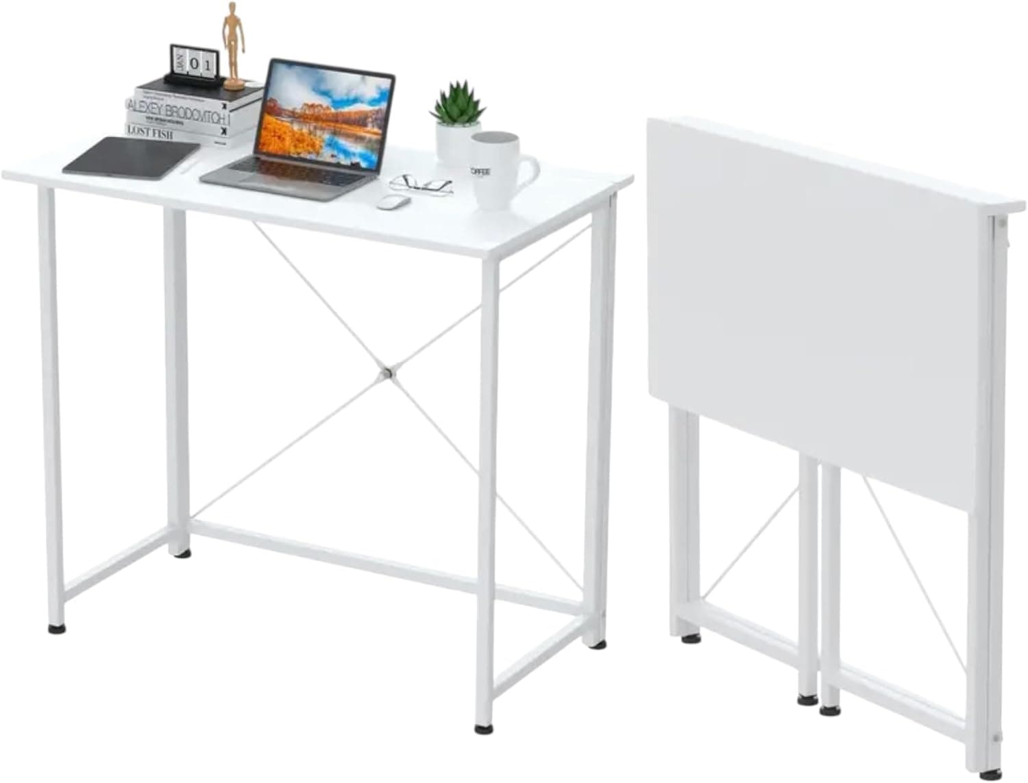 Mi Ko Mi Ka Oferta Mesa Escritorio Plegable, Mesa Ordenador, Compacto sin ensamblaje, Mesa de Estudio para Casa Oficina, Escritorio para computadora Manualidades, Blanca Beige Negra, 80 x 45 x 74 cm