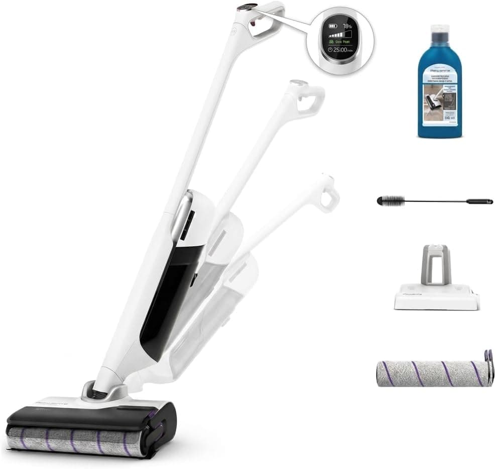 Rowenta X-Clean 12, Aspiradora Fregona Eléctrica Sin Cable, Blanco