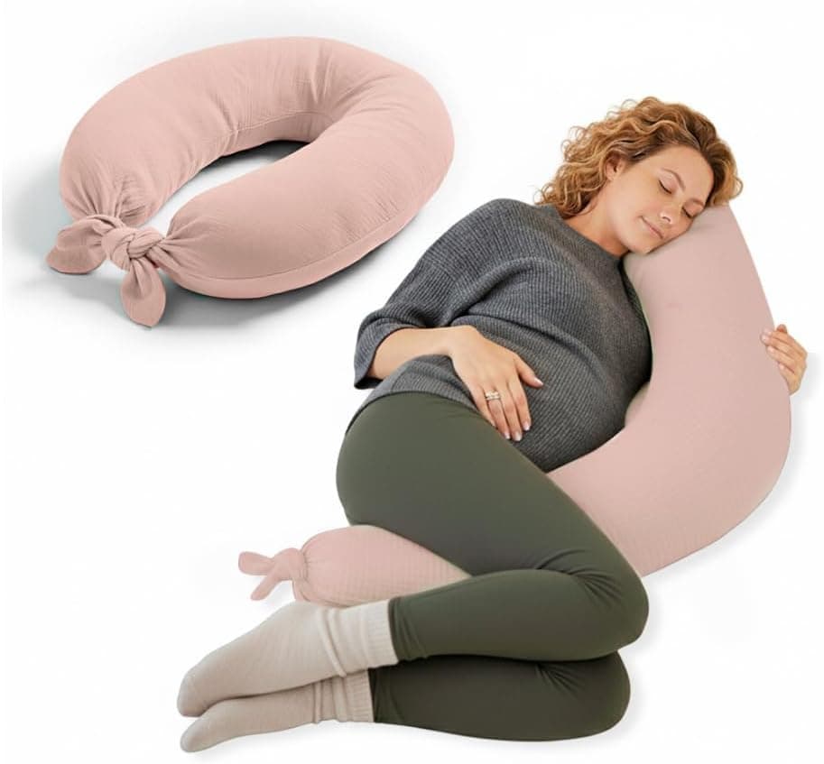 Jané Cojín de Lactancia XXL y Embarazo, Almohada para Dormir y Descanso, Funda 100% Algodón Muselina, Rosa