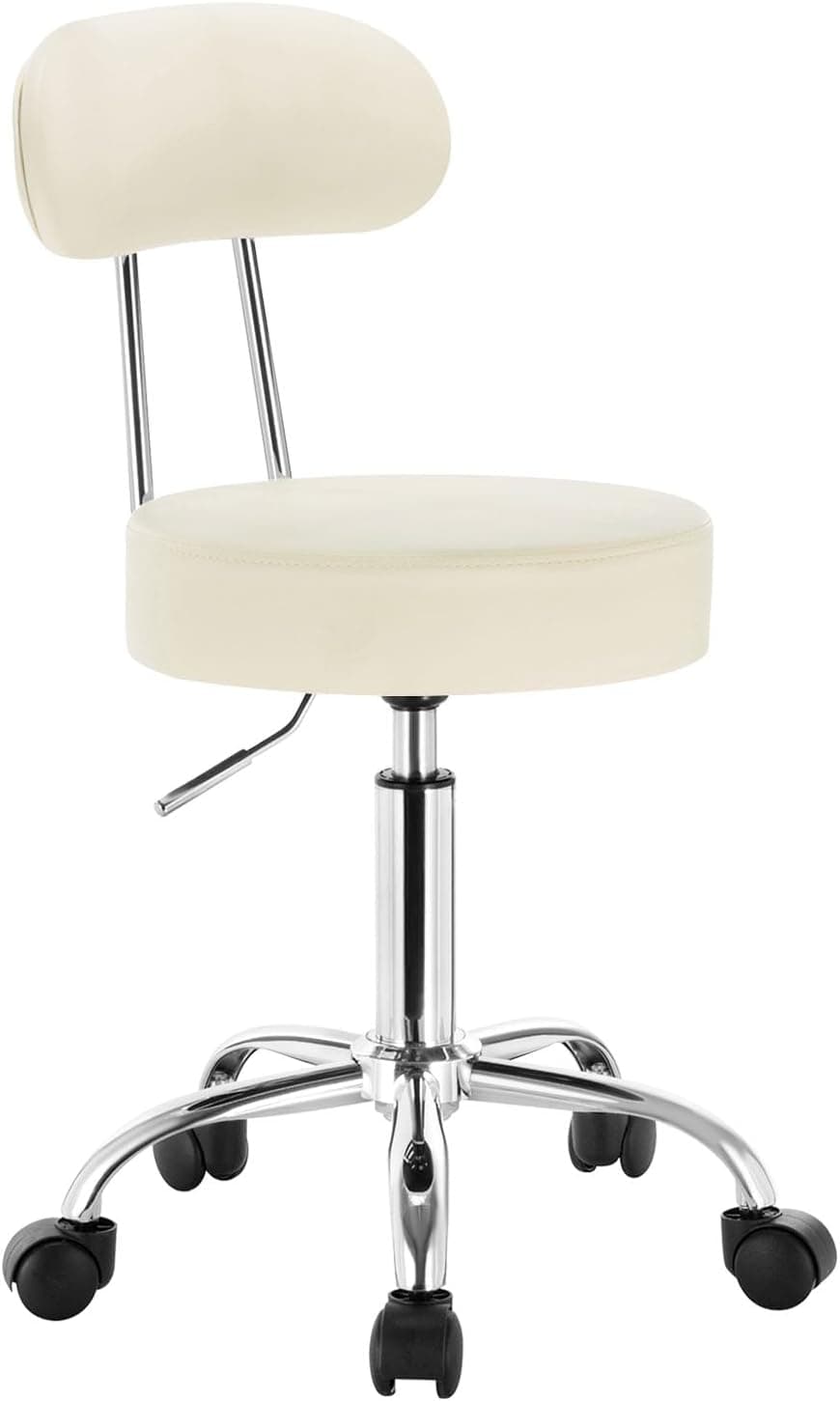 WOLTU 1X Taburete de Oficina Giratorio con Respaldo, Crema