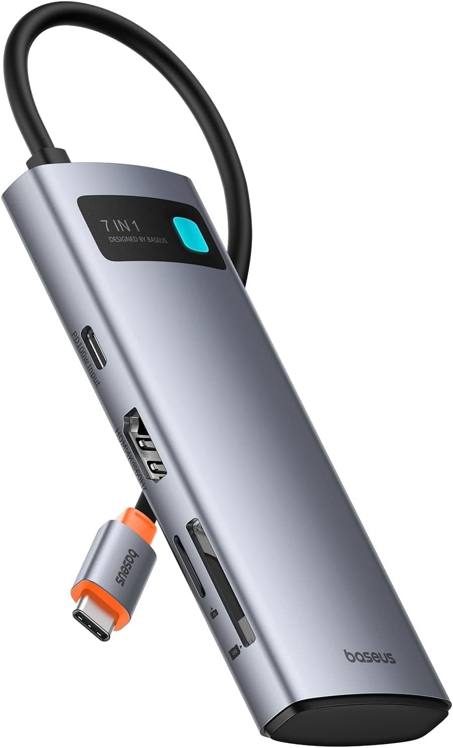 Baseus Hub USB C 7 en 1 Adaptador con HDMI 4K@60Hz, PD 100W, 3 USB-A 3.0 5Gbps, Lector de Tarjetas SD/TF, Docking Station para Portátil Compatible con Windows/Mac/iPad/Steam Deck/Rog Ally